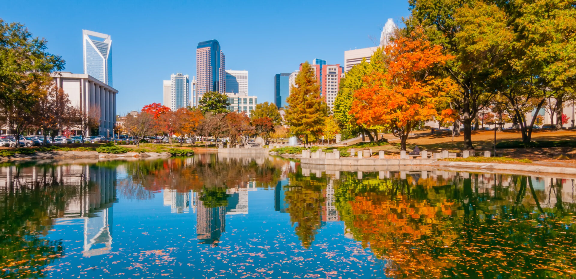 Charlotte,City,Skyline,Autumn,Season,With,Blue,Sky